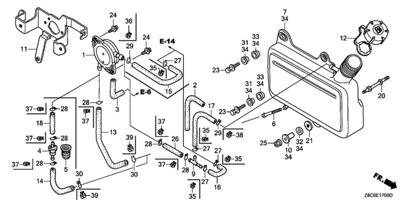 Fuel Tank Diagram and Parts List for GC190LAX (Type QHGF)(GCAAA-3723287-9999999) Honda Engine