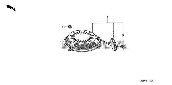 Recoil Starter Diagram and Parts List for HRS216K6 (Type  PKAA)(MZBZ-1000001 - 9999999) Honda Lawn Mower