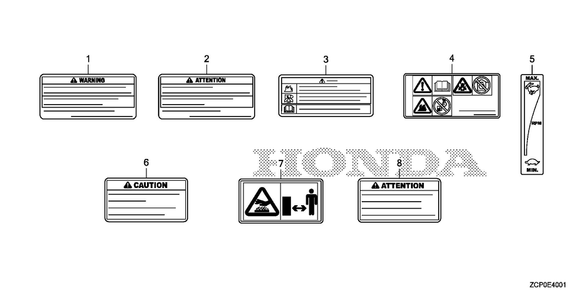 Other Parts (Label) Diagram and Parts List for GX630RHX (Type TDCC)(GCAMH-2000001-9999999) Honda Engine