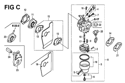 Fig-3 Diagram and Parts List for GCV190LA Type N5AV Honda Engine