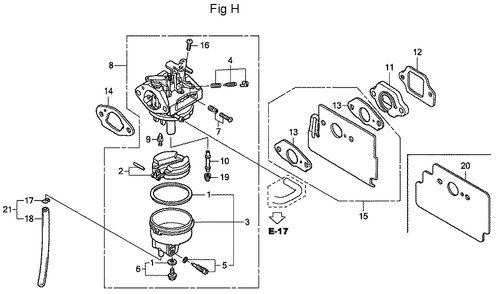 Fig-8 Diagram and Parts List for GC160LA Type QHA Honda Engine