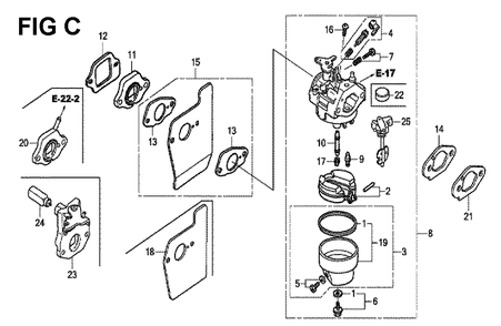 Fig-3 Diagram and Parts List for GCV190LA Type S3C Honda Engine