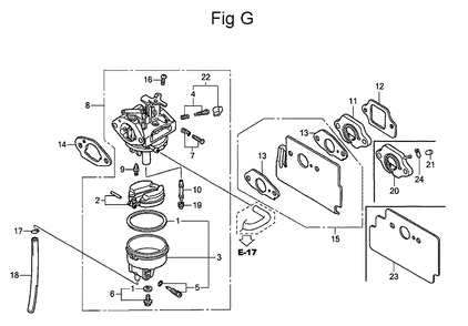 Fig-7 Diagram and Parts List for GC160 Type QBC Honda Engine