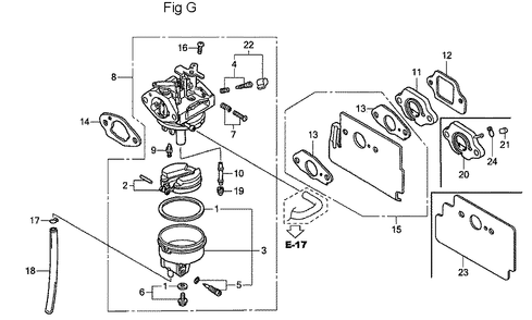 Fig-7 Diagram and Parts List for GC160A Type QEA Honda Engine