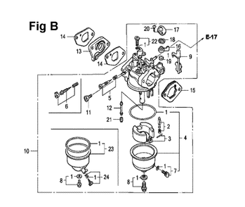 Fig-4 Diagram and Parts List for GXV120 Type SF Honda Engine