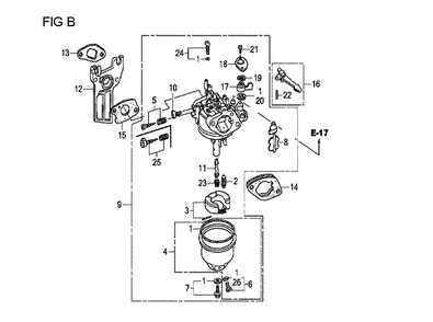 Fig-2 Diagram and Parts List for GX120T1 Type SD16 Honda Engine