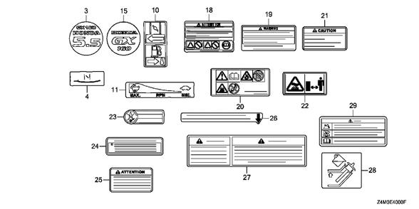 Part Location Diagram of 87539-Z4M-800 Honda Mark, Ex. Caution (Pictograph)