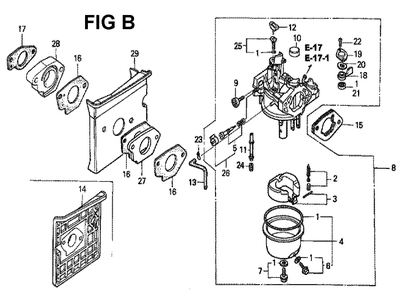 Fig-12 Diagram and Parts List for GXV340K2 Type DX2 Honda Engine