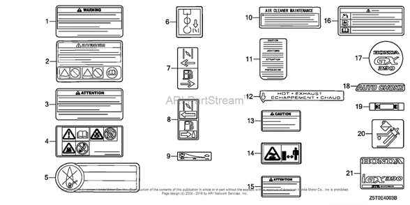 Other Parts (Mark) Diagram and Parts List for GX390UT2 (typeSMXC)(GCBCT-1000001) Honda Engine