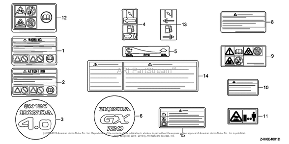 Other Parts (Label) Diagram and Parts List for GX120UT1 (typeKRSB)(GCAGT-1000001) Honda Engine