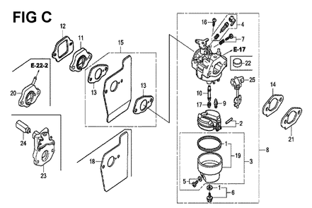 Fig-3 Diagram and Parts List for GCV190LA Type G5B Honda Engine