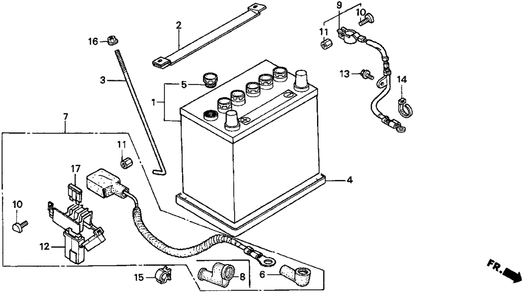 Battery Diagram and Parts List for H3011H (Type  HSA)(MZAJ-6000001 - 9999999) Honda Lawn Mower