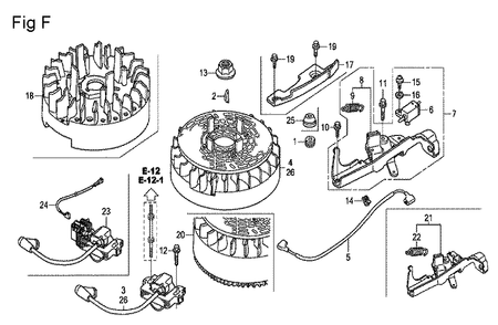 Fig-6 Diagram and Parts List for GCV190A Type A1AE Honda Engine