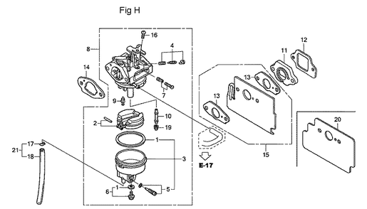 Fig-8 Diagram and Parts List for GC160LA Type QHC Honda Engine