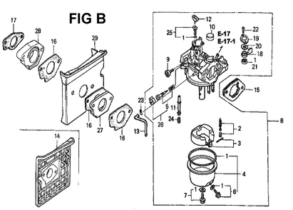Fig-13 Diagram and Parts List for GXV340K2 Type DA Honda Engine