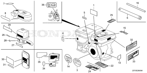 Label-Tool Diagram and Parts List for GX390UT2 (Type  LX2/A)(GCBCT-3000001 - 3485996) Honda Engine