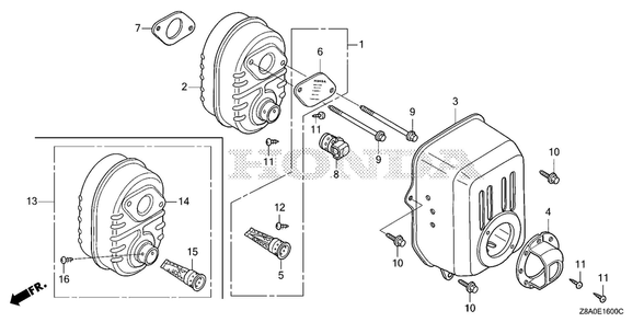Muffler Diagram and Parts List for GC160LAX (Type QBC)(GCAHA-6025169-9999999) Honda Engine