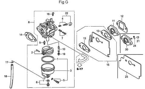 Fig-7 Diagram and Parts List for GC160A Type VHA Honda Engine