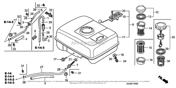 Fuel Tank (1) Diagram and Parts List for GX160U1 (typeSWX2)(GCACK-1000001) Honda Engine