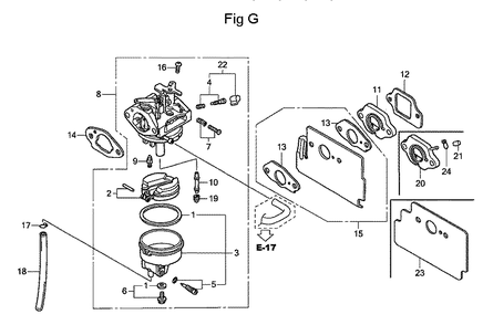 Fig-7 Diagram and Parts List for GC160 Type VHA Honda Engine