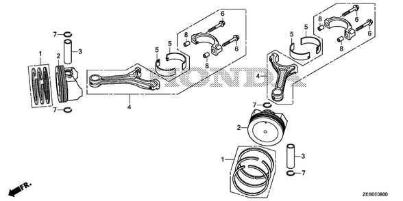 Piston Diagram and Parts List for GXV800IRH (Type QYX4)(GJALH-1000001-9999999) Honda Engine
