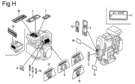 Fig-8 Diagram and Parts List for GC160A Type QHE Honda Engine