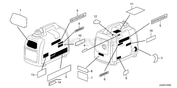 Part Location Diagram of 87114-ZT6-J20 Honda Label, Warning