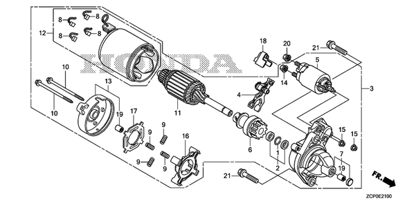 Starter Motor Diagram and Parts List for GX630RHX (Type TDCC)(GCAMH-2000001-9999999) Honda Engine