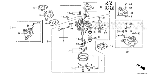 Carburetor (1) Diagram and Parts List for GX390UT2 (Type  LX2/A)(GCBCT-3000001 - 3485996) Honda Engine