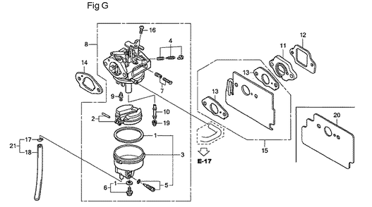 Fig-7 Diagram and Parts List for GC160LA Type VHA Honda Engine