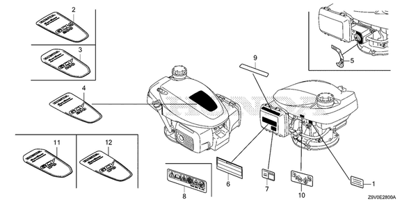 Label Diagram and Parts List for GCV200LA (Type G5BR)(GJAVA-1000001-9999999) Honda Engine