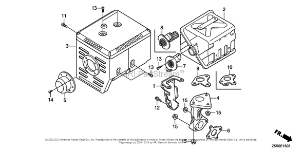 Muffler (4) Diagram and Parts List for GX390U2 (typeSM32)(GCBHK-1000001) Honda Engine