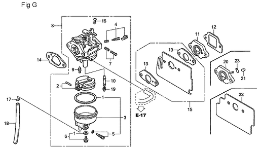 Fig-7 Diagram and Parts List for GC190A Type QHAF Honda Engine