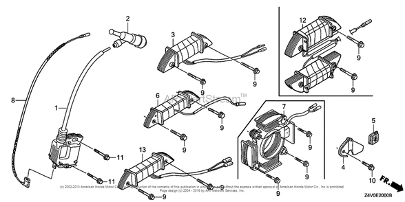 Ignition Coil Diagram and Parts List for GX200UT2 (typePXU)(GCBTT-1000001) Honda Engine