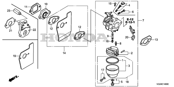Carburetor Diagram and Parts List for HRS216K7 (Type  VKAA)(MZBZ-6580001 - 9999999) Honda Lawn Mower
