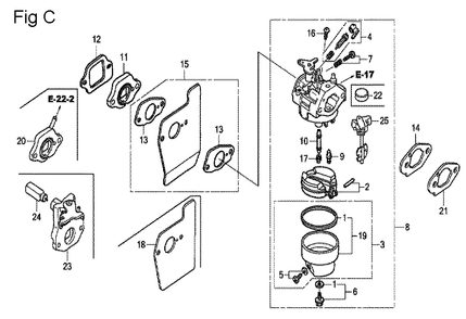 Fig-3 Diagram and Parts List for GCV190LA Type N1A Honda Engine