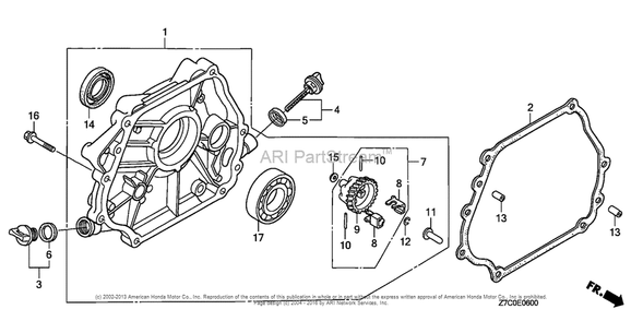 Crankcase Cover Diagram and Parts List for GX270UH (typeQXC9)(GCAGH-0000001) Honda Engine