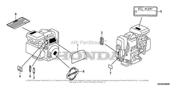Label Diagram and Parts List for GS190LA (typeQHAF)(GCACA-1000001) Honda Engine