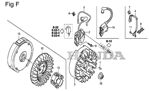 Fig-6 Diagram and Parts List for GS190A Type QBA Honda Engine