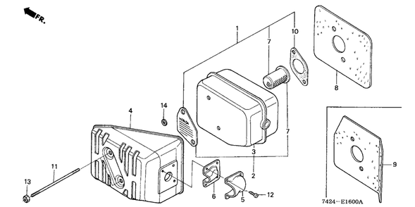 Part Location Diagram of 18341-733-010 Honda Deflector, Muffler