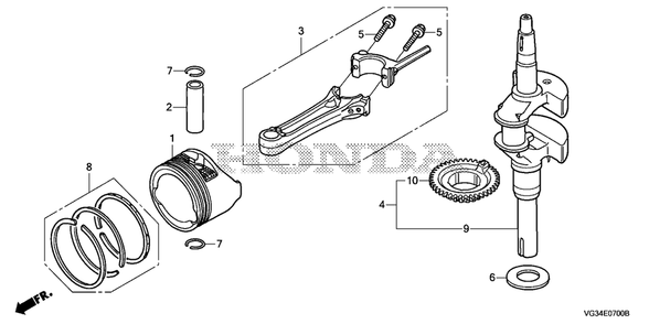 Piston-Crankshaft Diagram and Parts List for HRS216K7 (Type  VKAA)(MZBZ-6580001 - 9999999) Honda Lawn Mower