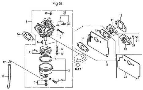 Fig-7 Diagram and Parts List for GC160A Type QHA Honda Engine