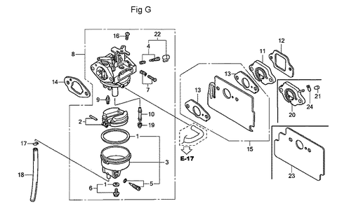 Fig-7 Diagram and Parts List for GC160A Type MEA2 Honda Engine
