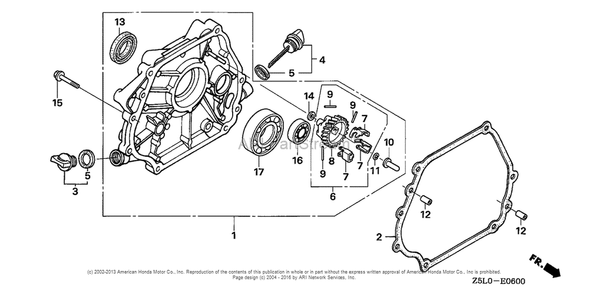 Crankcase Cover (1) Diagram and Parts List for GX340U2 (typePKT2)(GCBKK-1000001) Honda Engine