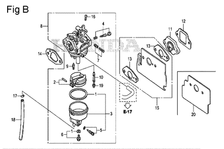 Fig-2 Diagram and Parts List for GS190A Type QBA Honda Engine