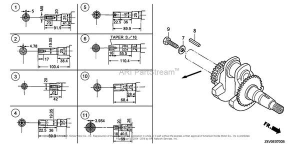 Crankshaft Diagram and Parts List for GX200UT2 (typePXU)(GCBTT-1000001) Honda Engine