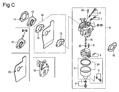 Fig-3 Diagram and Parts List for GCV160LA Type BHH Honda Engine