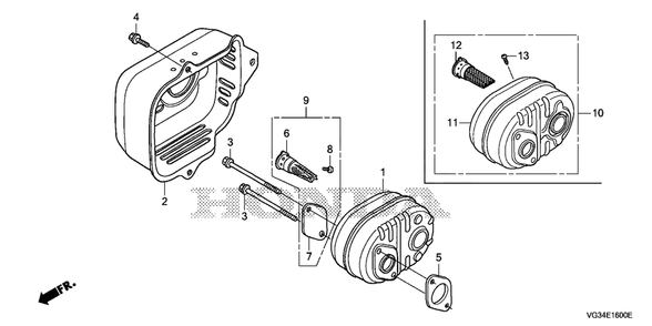 Muffler Diagram and Parts List for HRS216K7 (Type  VKAA)(MZBZ-6580001 - 9999999) Honda Lawn Mower