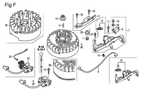 Fig-6 Diagram and Parts List for GCV190A Type N1A Honda Engine