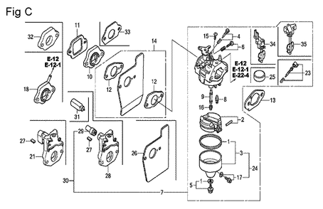 Fig-3 Diagram and Parts List for GCV160LA0 Type A2R Honda Engine